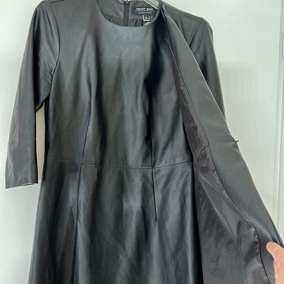 FRONT ROW Faux wrap embroidered a line 3/4 sleeve dress black 4 faux leather - Picture 7 of 8